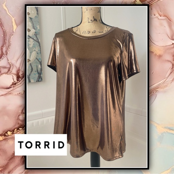 torrid Tops - TORRID Liquid Shine Crew Neck Party Tee #T00990pl